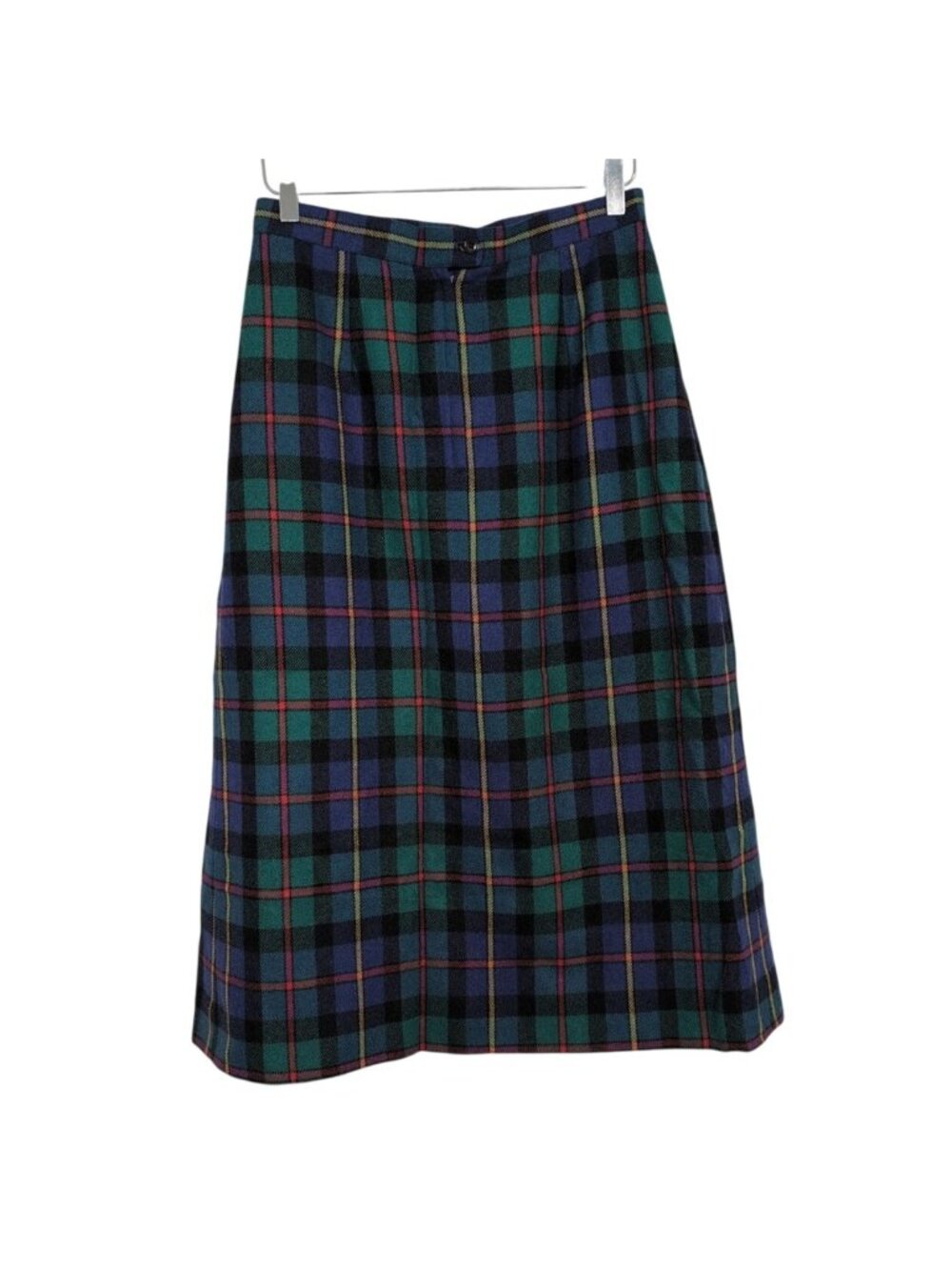 Vintage Wool Plaid Pleated Midi Skirt Womens Size 12 Green Academia Preppy Lined - Picture 6 of 9